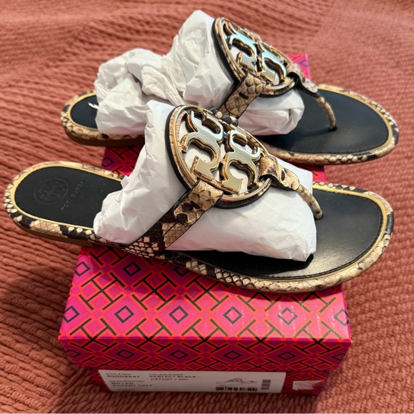 Tory Burch Metal Miller Sandals snake print black and gold size 10 - Picture 3 of 6